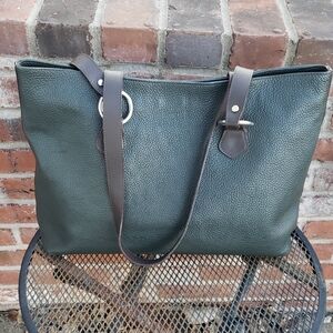 i Santi Womens Green Brown Italian Grain Geniune Leather Tote Bag Essential